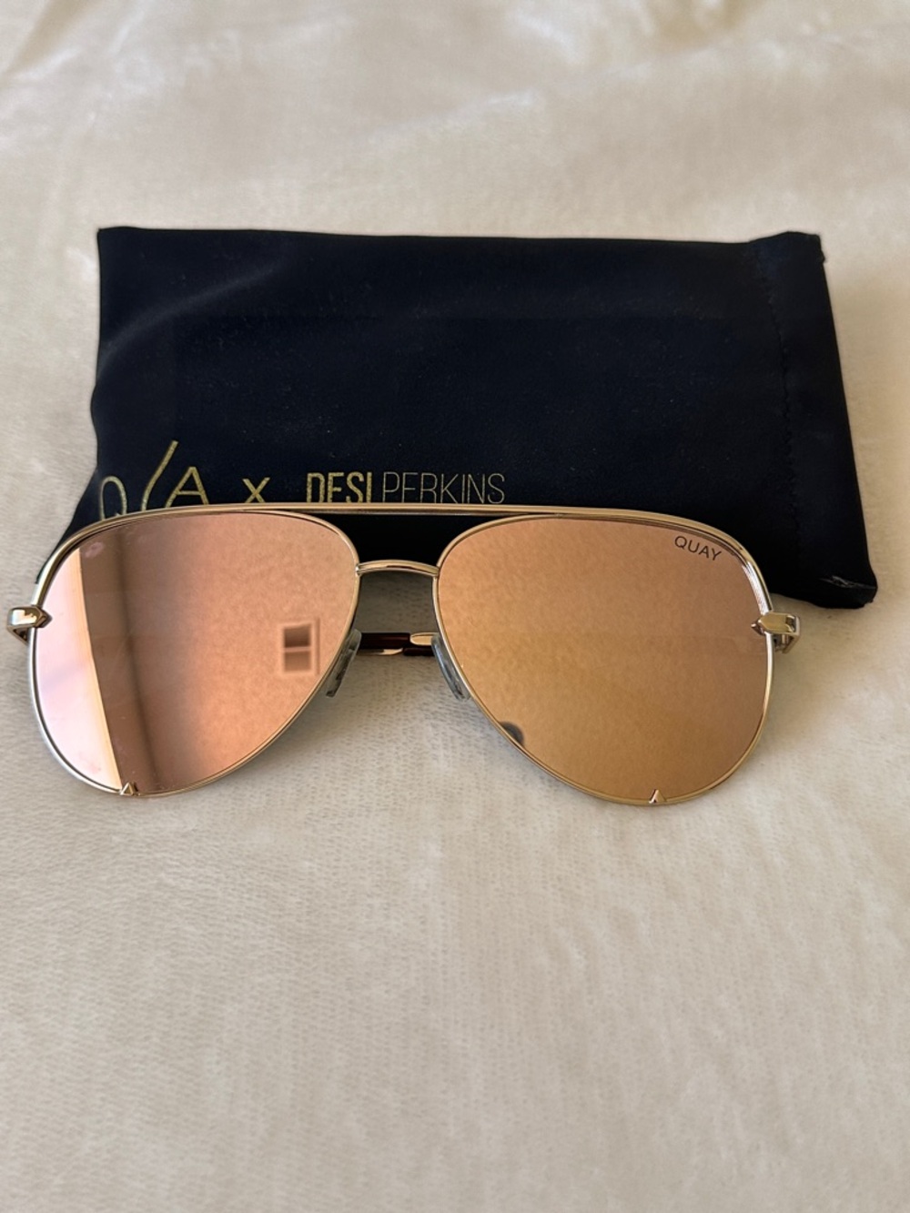 Quay Australia High Key Gold Aviator Sunglasses | Desi Perkins